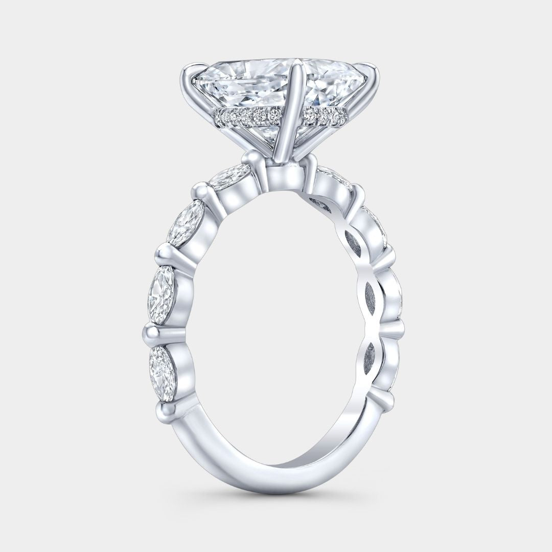 Cushion Diamond Hidden Halo Marquise Band Platinum Engagement Ring