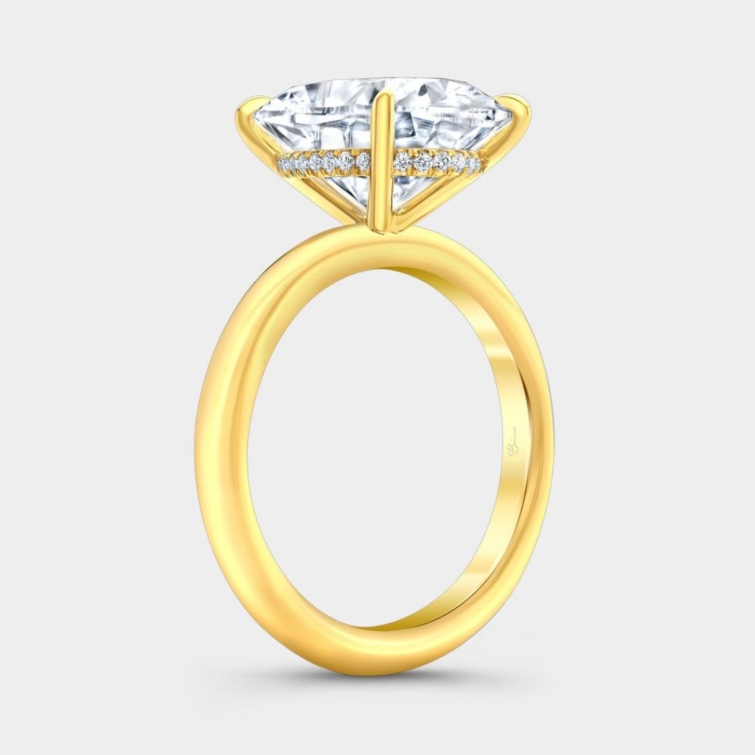 Cushion Diamond Hidden Halo Solitaire Yellow Gold Engagement Ring