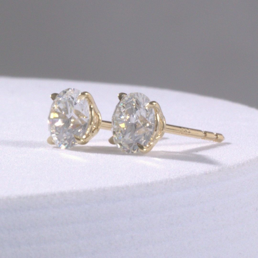 1.5ct Lab Grown Round Diamond 4 Prong Basket Yellow Gold Stud Earrings