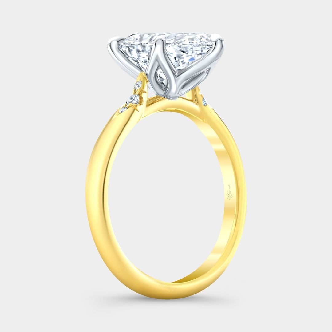 Pear Diamond Tulip Tapered Cathedral Gold And Platinum Engagement Ring