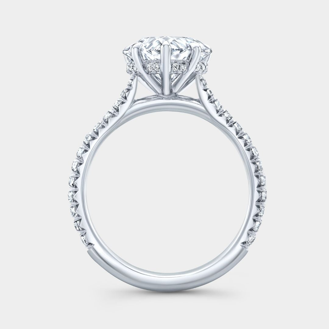 Heart Shape Diamond Hidden Halo French Pave Platinum Engagement Ring