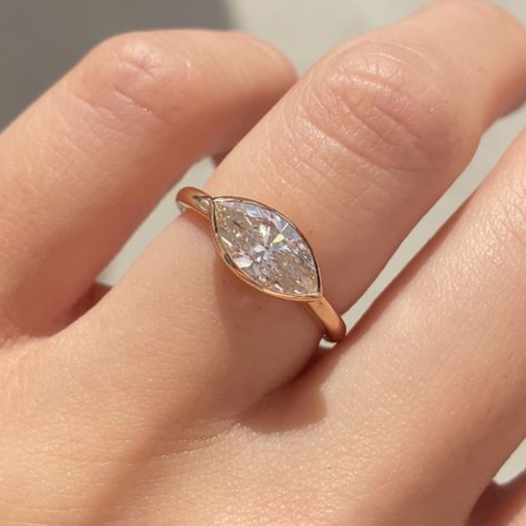 Marquise Diamond  East West Bezel Set Solitaire Rose Gold Engagement Ring