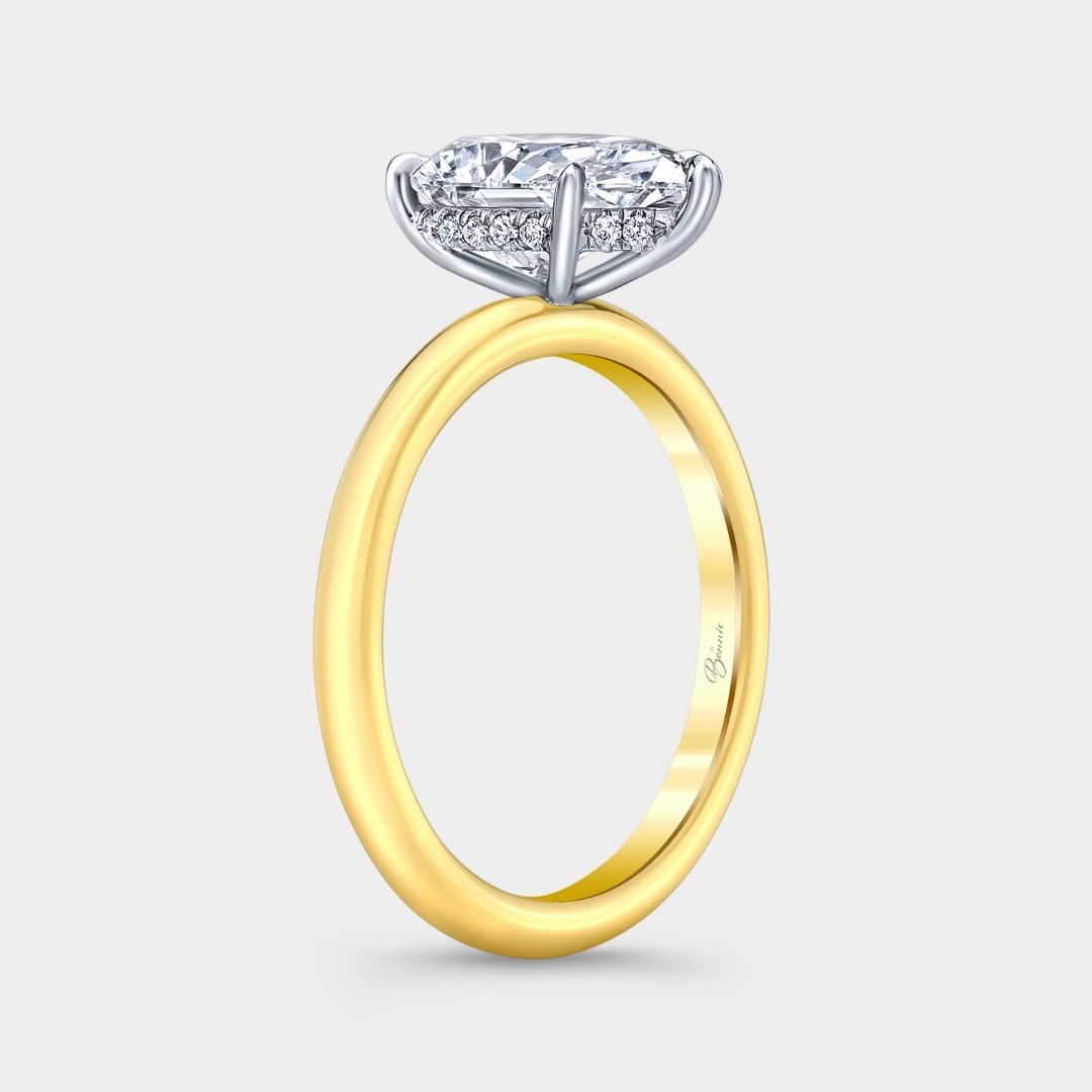 2.09ct Lab Grown Pear Shape Diamond Hidden Halo Solitaire Yellow Gold and Platinum Engagement Ring