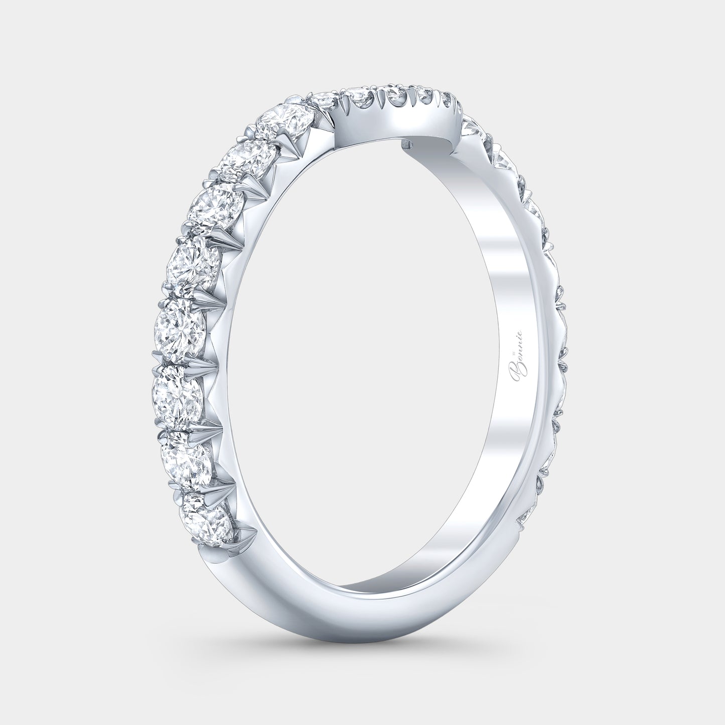 Round Diamond Contour French Pave Wedding Band Platinum