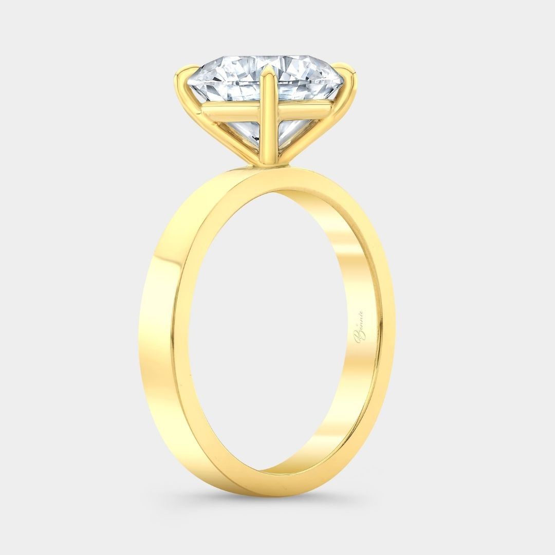 Round Diamond Flat Cigar Band Solitaire Yellow Gold Engagement Ring