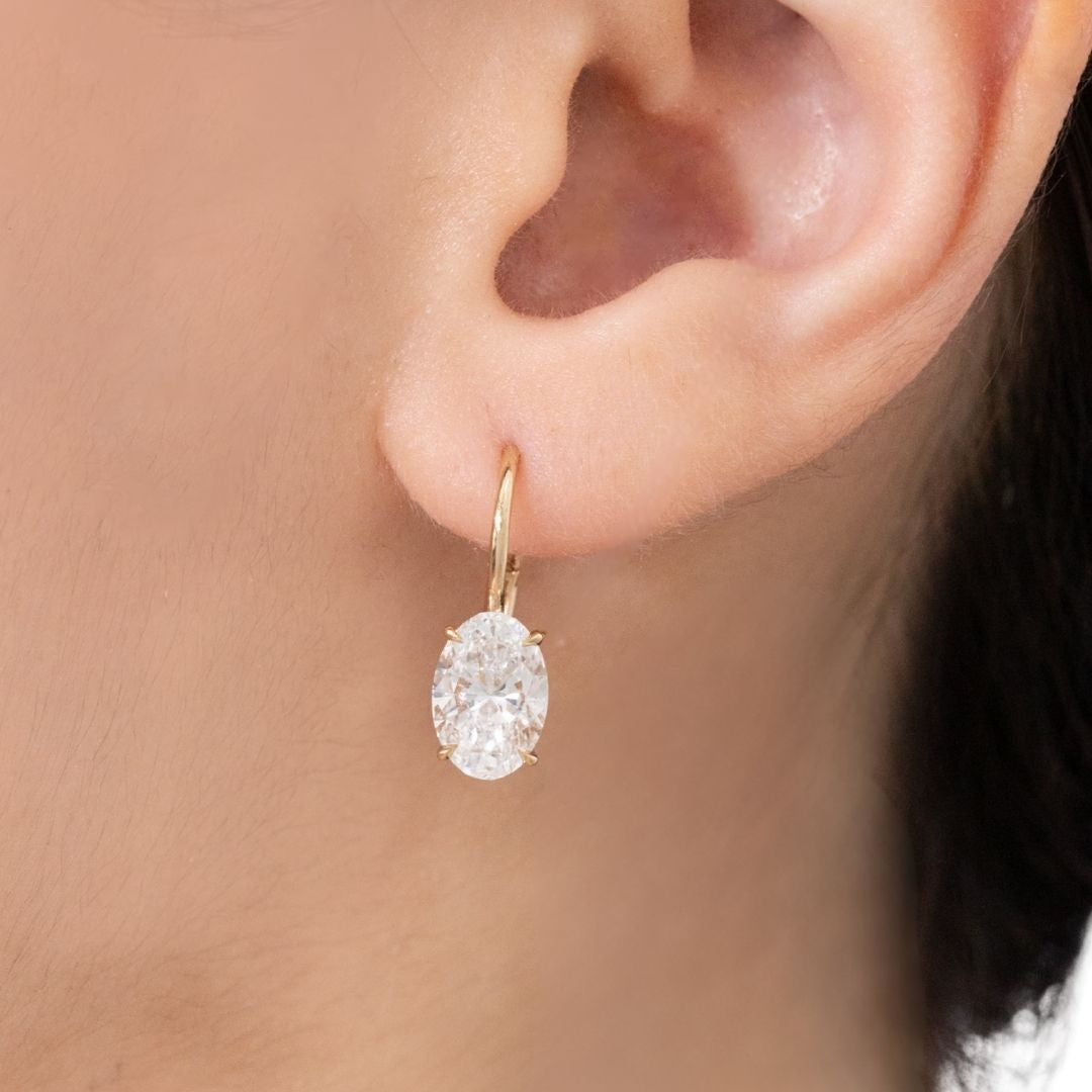 3ct Lab Oval Diamond Dangle French Clip Earrings