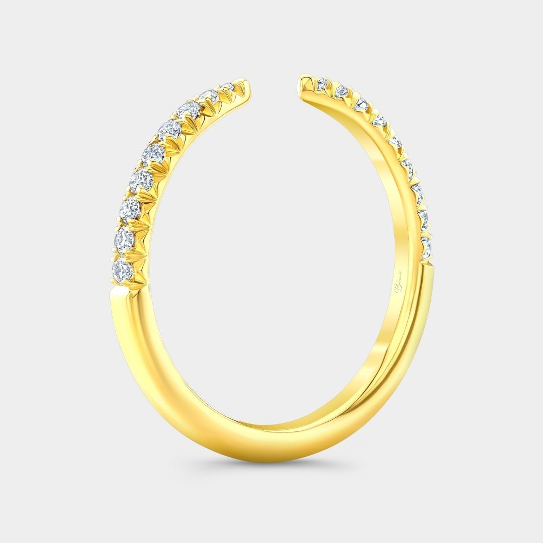 French Pave Open Claw Round Diamond 1/2 Way Yellow Gold Wedding Band