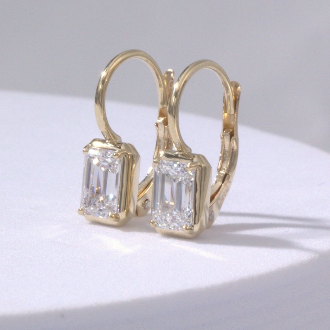 1.50ct Lab Grown Emerald Diamond Mira Dangle Drop Yellow Gold Earrings