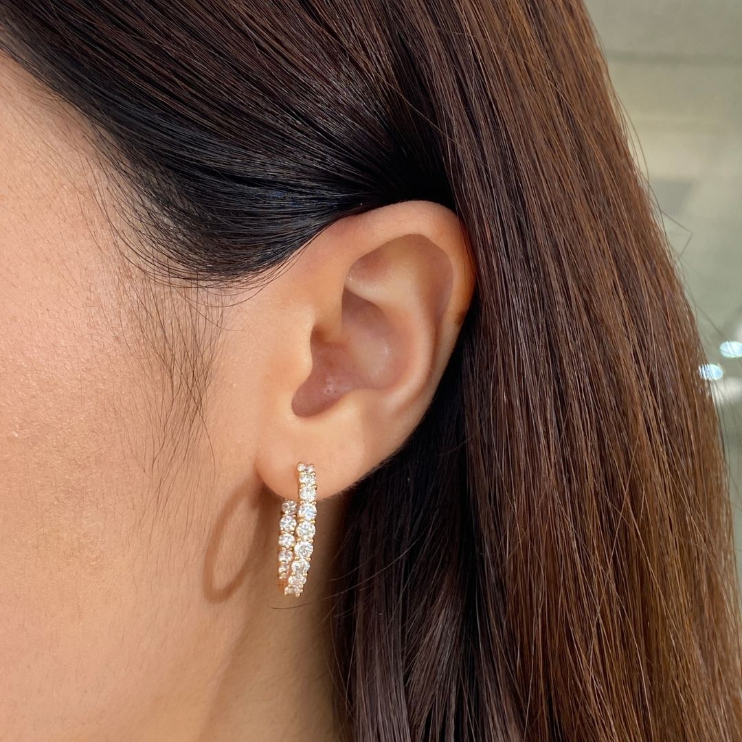 2.50ct Lab Grown Round Diamond Inside Out Rose Gold Hoop Earrings