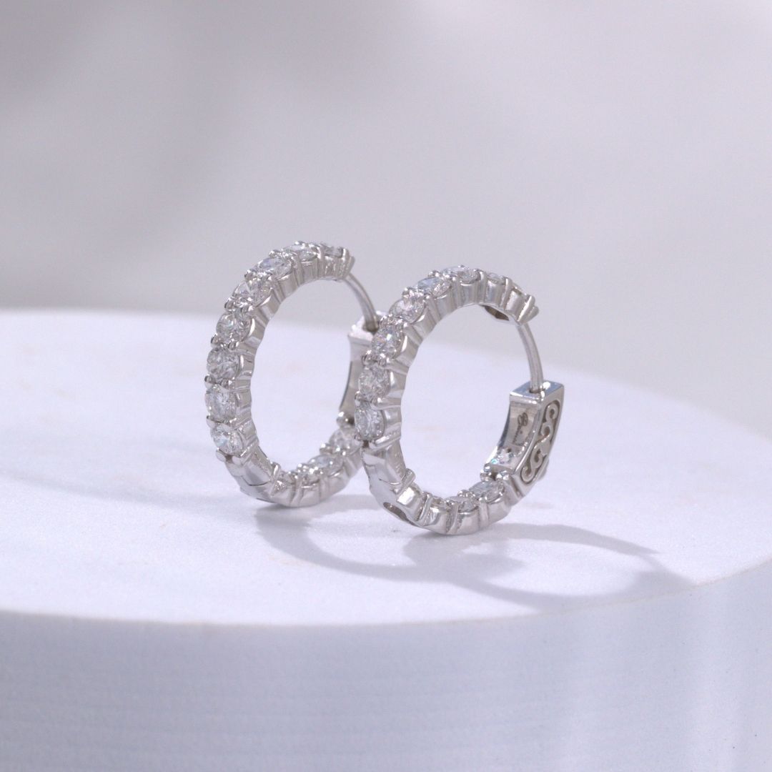2ct Lab Grown Round Diamond Inside Out Shared Prong White Gold Hoop Earrings