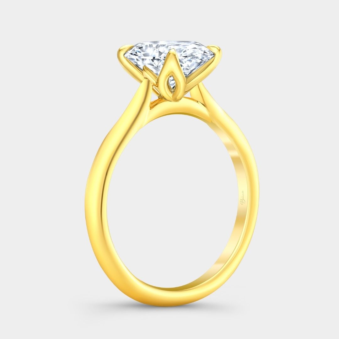 Oval Diamond Tulip Low Tapered Cathedral Solitaire Yellow Gold Engagement Ring
