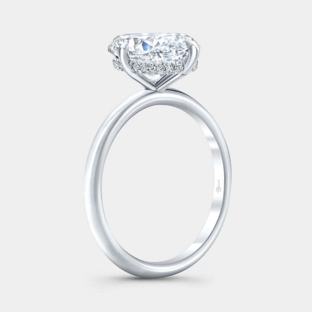 Oval Diamond North South Prong Hidden Halo Knife Edge Solitaire Platinum Engagement Ring