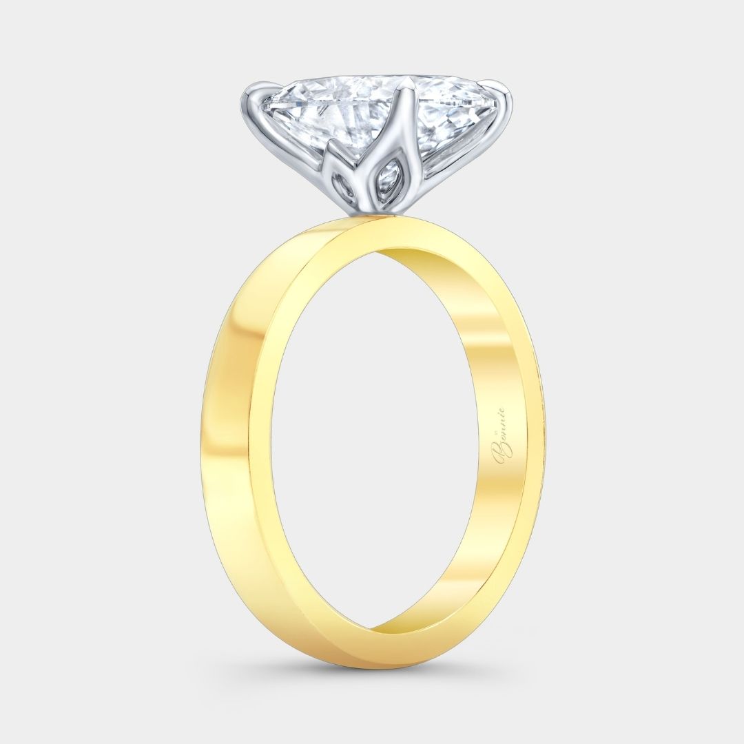 Oval Diamond Tulip Pipe Cut Band Solitaire Yellow Gold and Platinum Engagement Ring