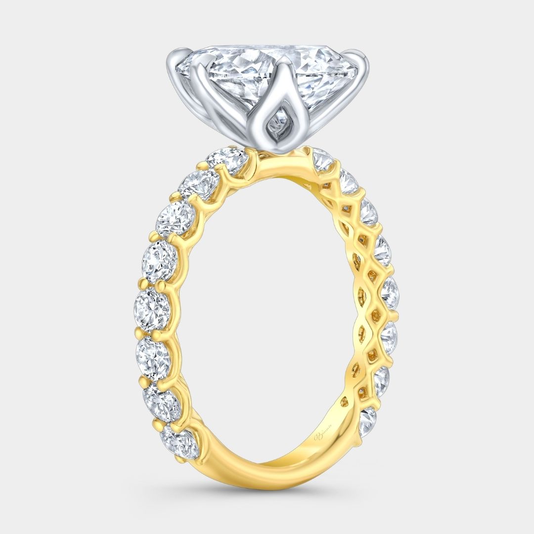 Pear Diamond Tulip Eloise Trellis 3/4 Way Band Yellow Gold And Platinum Engagement Ring