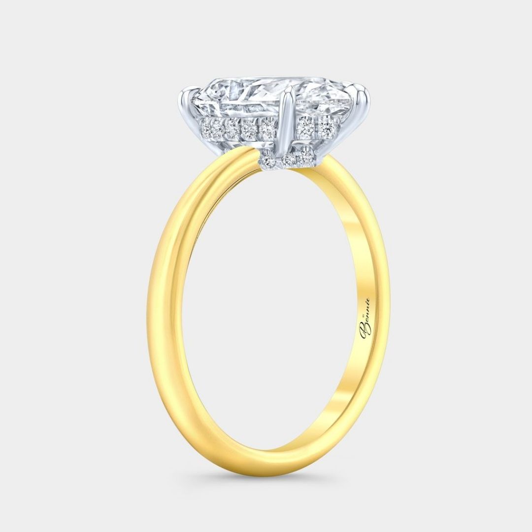 Pear Diamond Double Hidden Halo Solitaire Yellow Gold And Platinum Engagement Ring