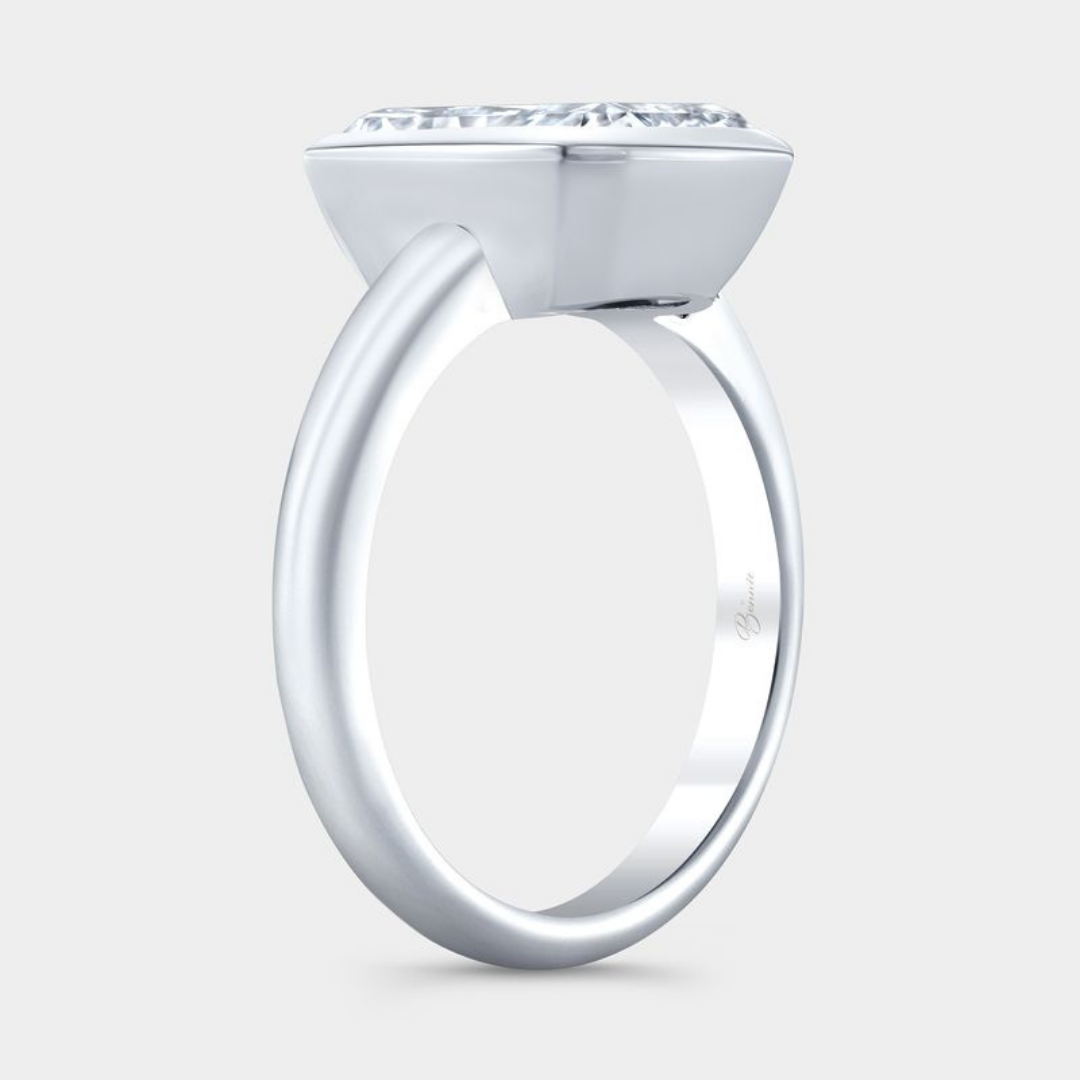 Radiant Diamond Bezel Set Low Profile Solitaire Platinum Engagement Ring