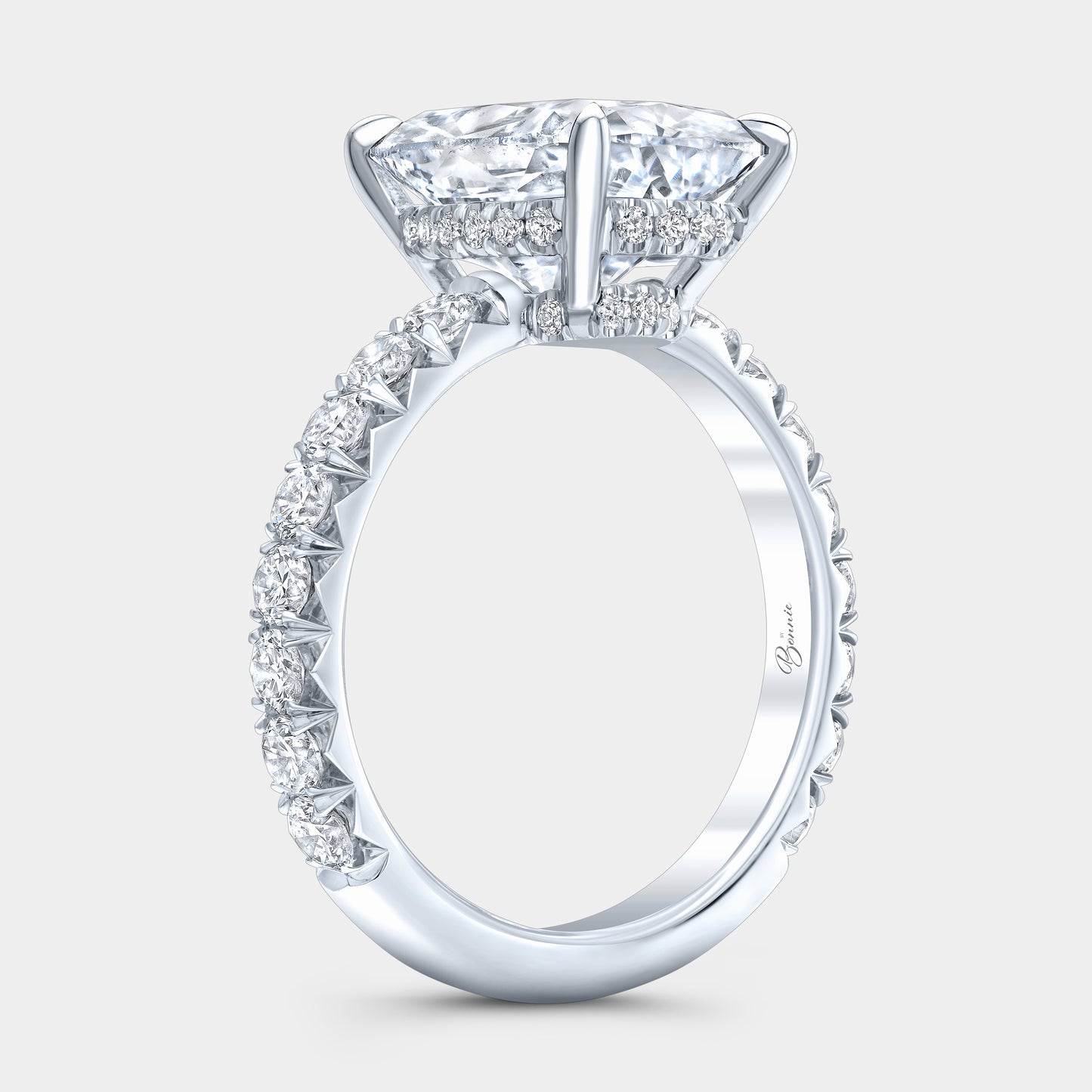 Cushion Diamond Double Hidden Halo French Pave Platinum Engagement Ring