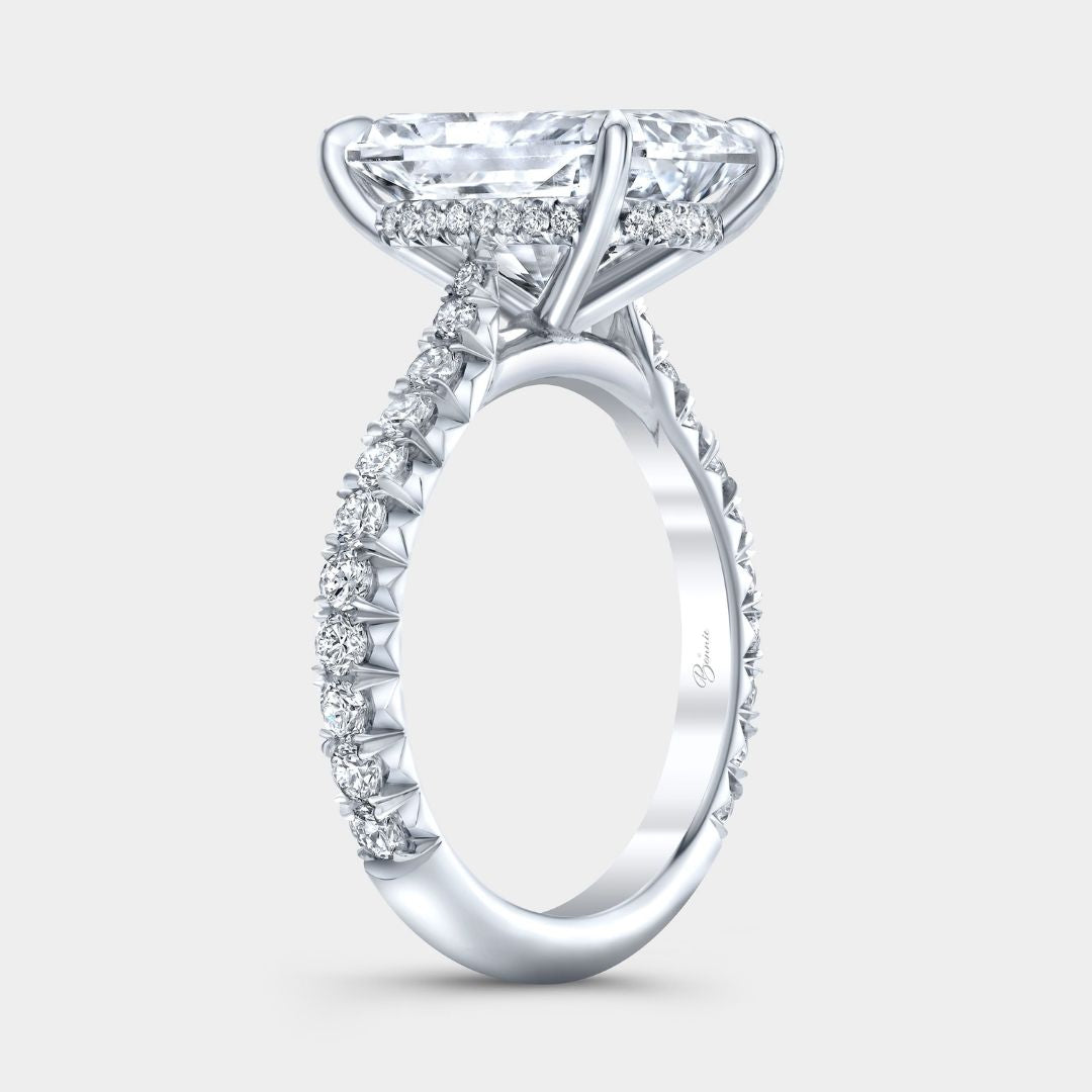 Radiant Diamond Hidden Halo French Pave Platinum Engagement Ring