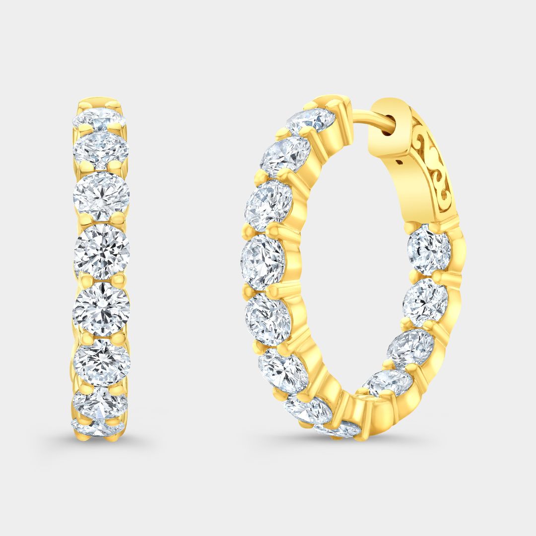 4.20ct 1 Inch Lab Diamond 14k Yellow Gold Hoop Earrings