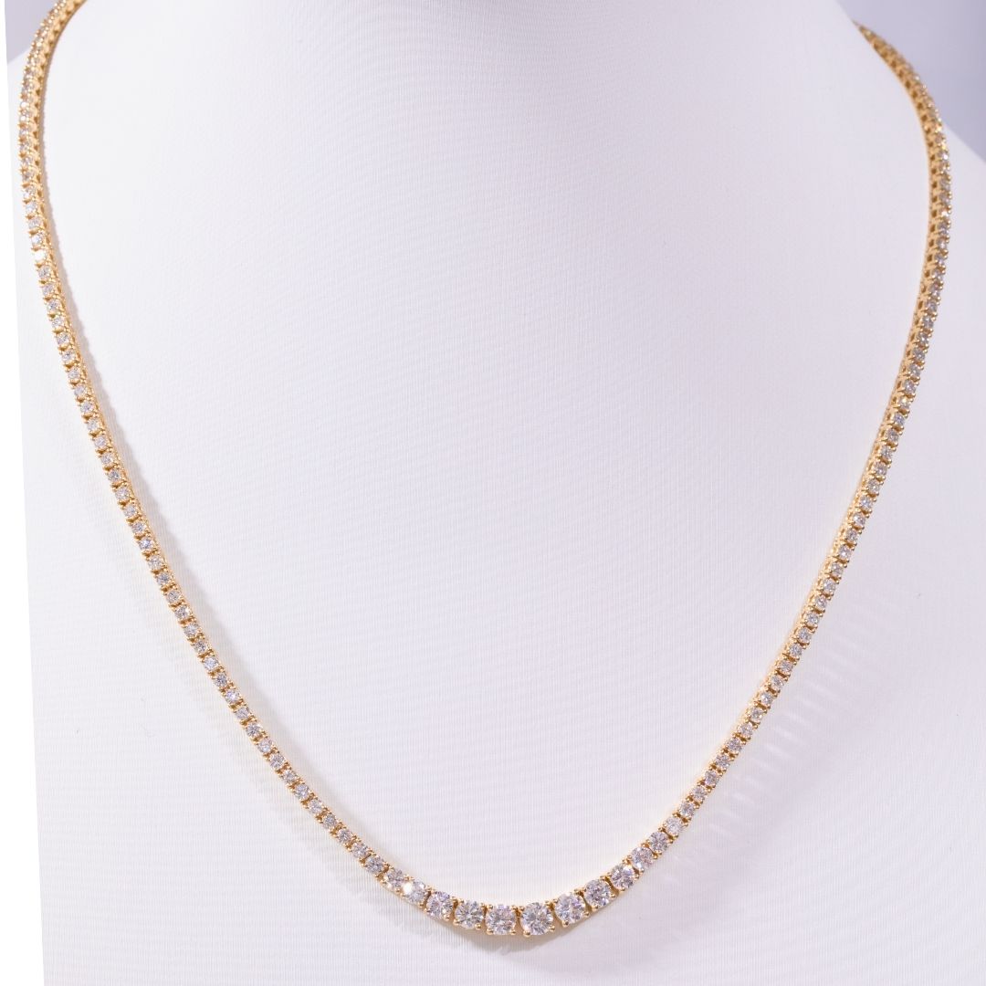 5ct Graduating Lab Diamond Yellow Gold Tennis Necklace