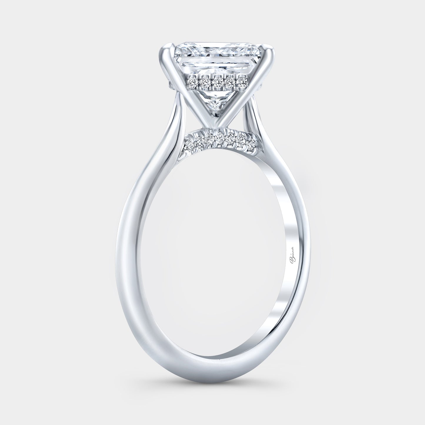 Princess Diamond Kite Set Hidden Halo Tapered Cathedral Pave Diamond Bridge Knife Edge Solitaire Platinum Engagement Ring