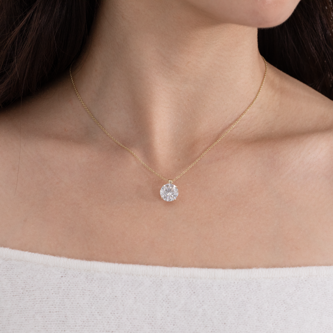 Round Diamond Solitaire Pendant Yellow Gold Necklace