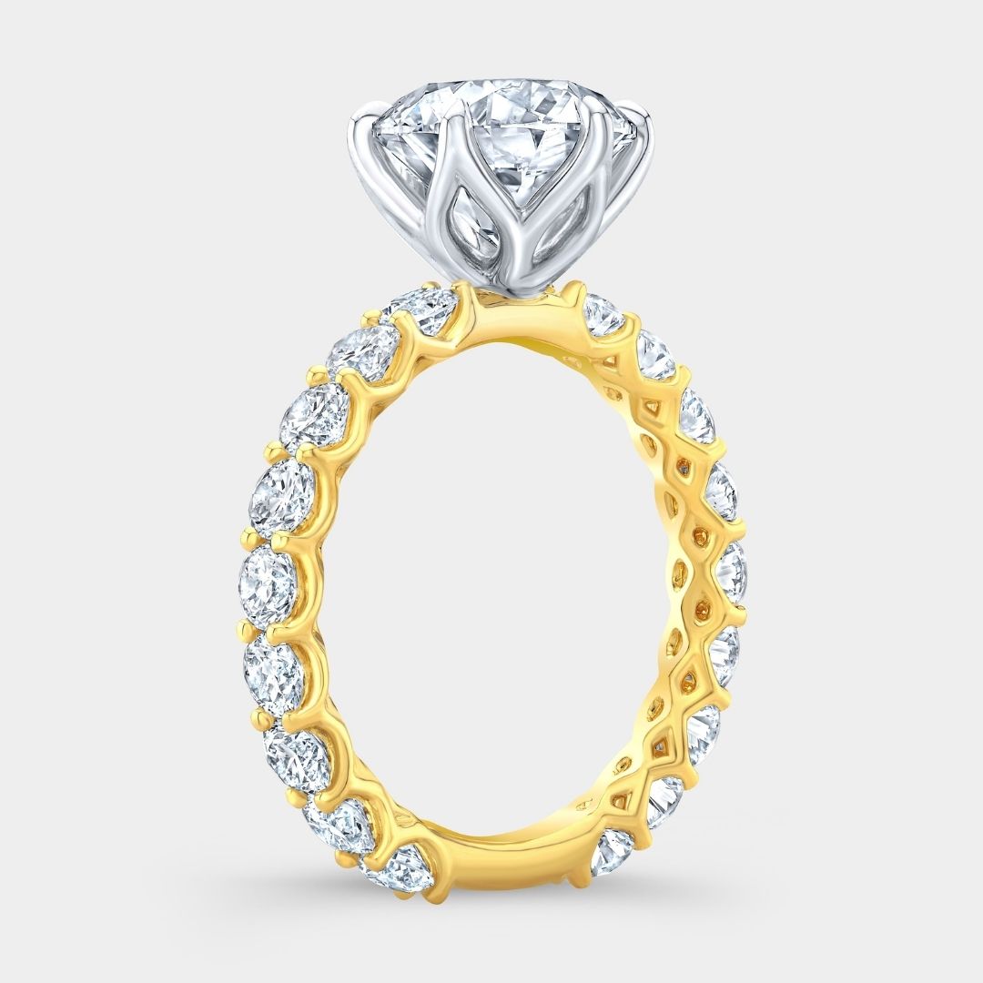 Round Diamond The Eloise Trellis 3/4 Way Tulip Yellow Gold and Platinum Engagement Ring