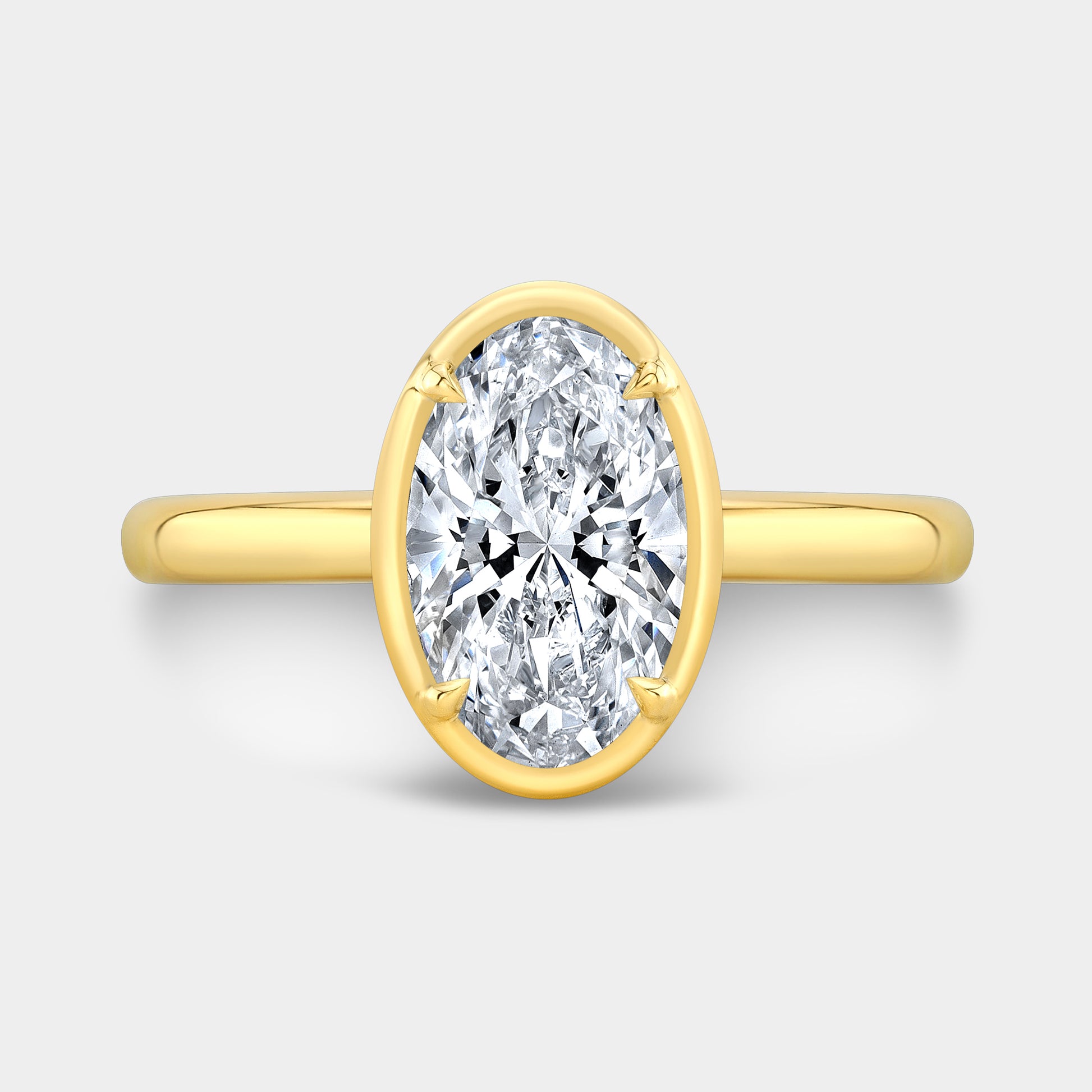 Oval Diamond Mira Bezel Hidden Halo Solitaire Yellow Gold
