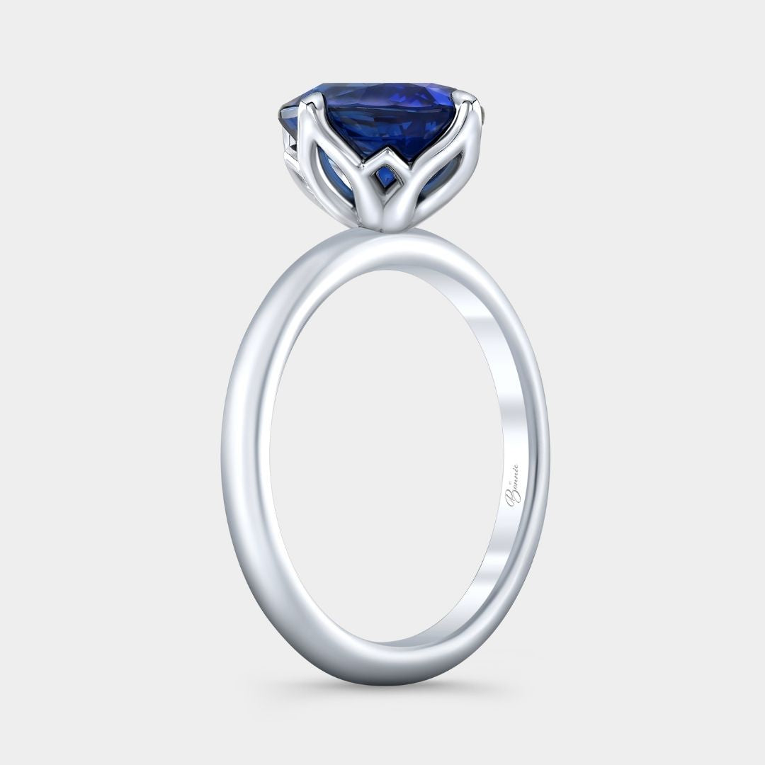 2.50ct Natural Oval Blue Sapphire North South Prong Tulip Solitaire Platinum Engagement Ring