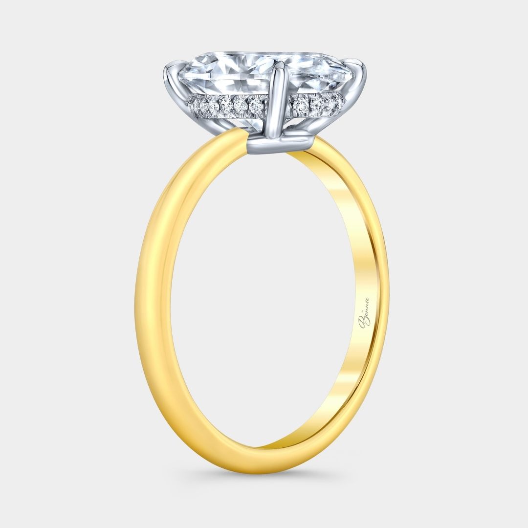 2.03ct Lab Grown Oval Diamond Hailey with Single Hidden Halo Yellow Gold And Platinum Engagement Ring