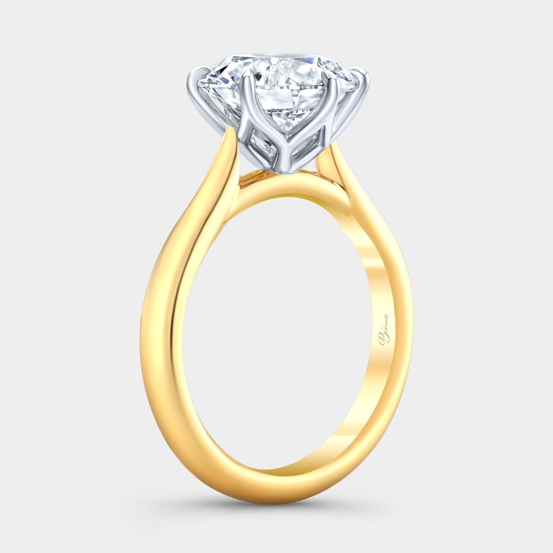 Round Diamond Tulip Basket 6 Prong Tapered Cathedral Solitaire Yellow Gold And Platinum Engagement Ring