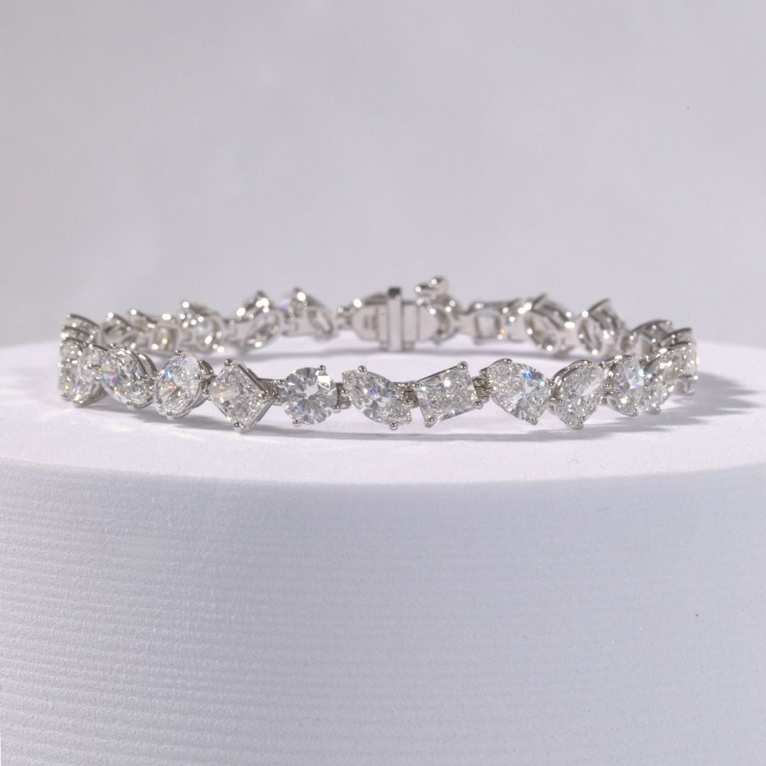 14ct Lab Grown Multi Shape Diamond Tennis Bracelet White Gold