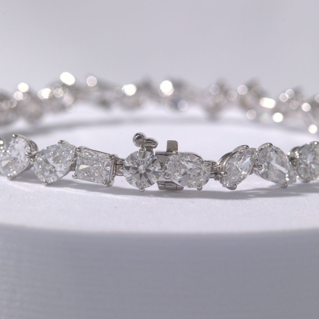 14ct Lab Grown Multi Shape Diamond Tennis Bracelet White Gold