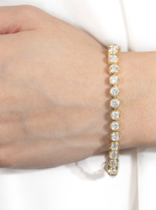 7.5ct Lab Grown Round Diamond Bezel Yellow Gold Tennis Bracelet