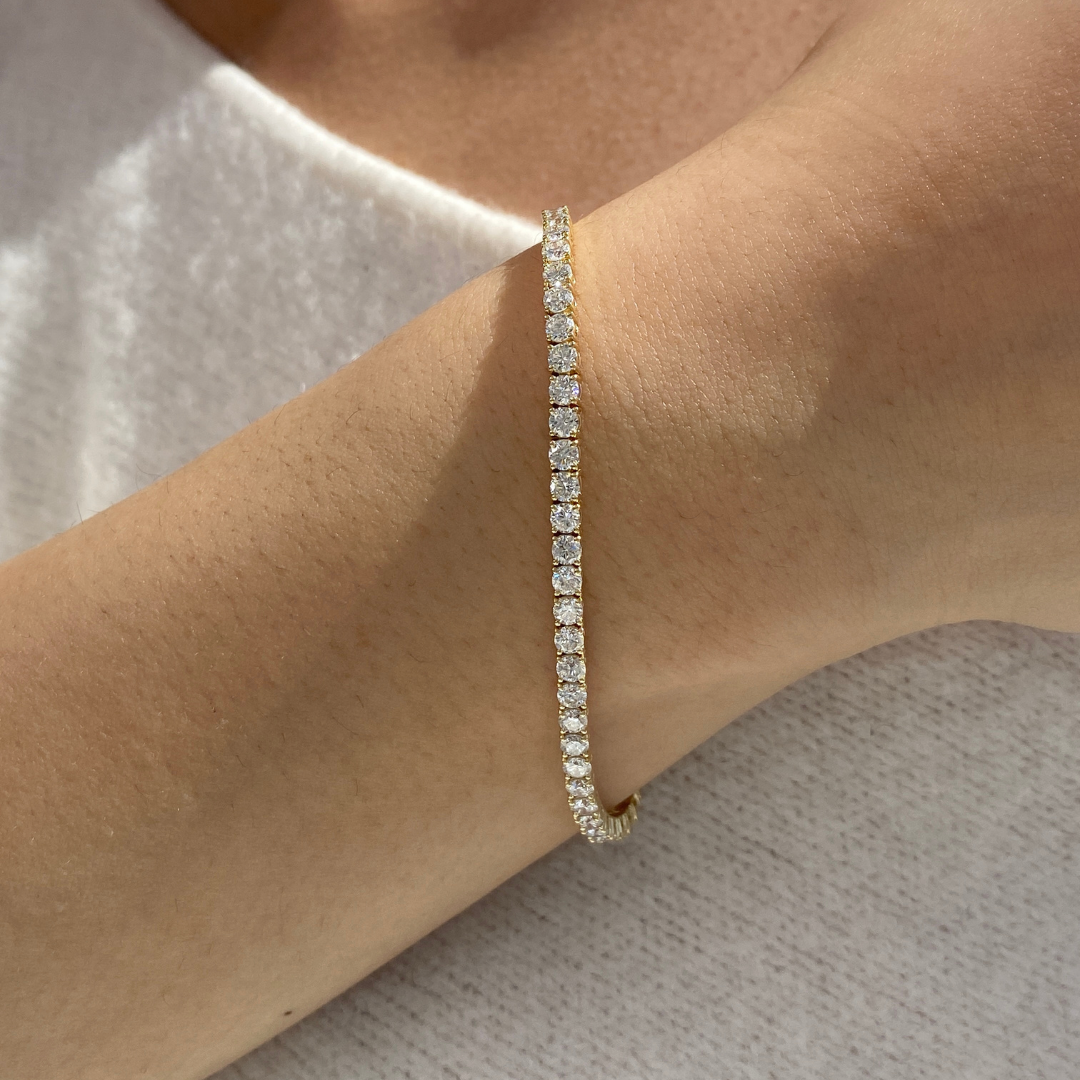 4.50ct Lab Grown Round Diamond Double Lock Yellow Gold Tennis Bracelet