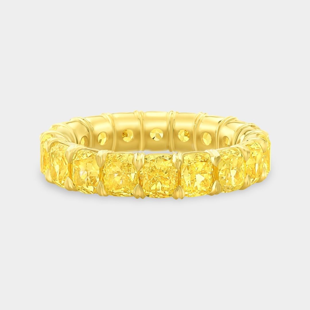 5.5ct Cushion Cut Fancy Yellow Diamond Eternity Band