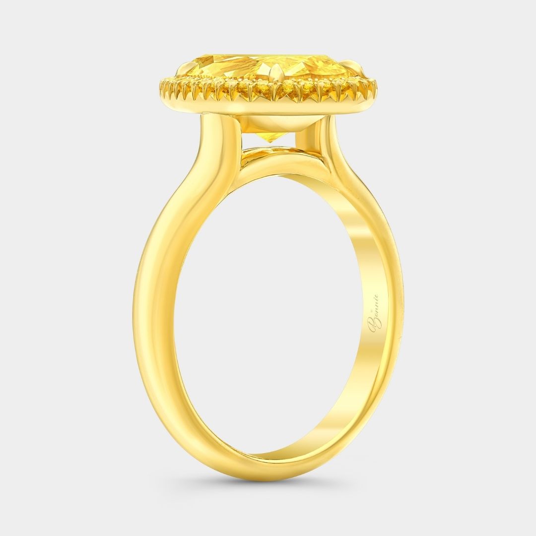 3.6ct Pear Shape Yellow Lab Grown Diamond Halo Solitaire Engagement Ring