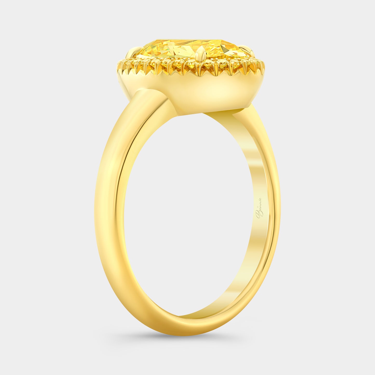 3ct Oval Yellow Diamond Yellow Gold Solitaire Wide Band Engagement Ring