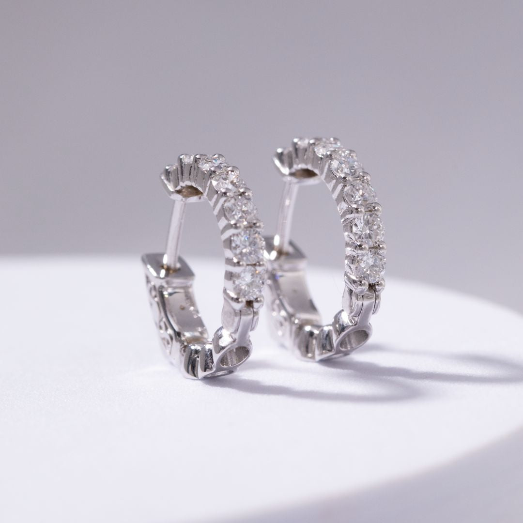 0.90ct Half Inch Lab Diamond 14k White Gold Hoop Earrings