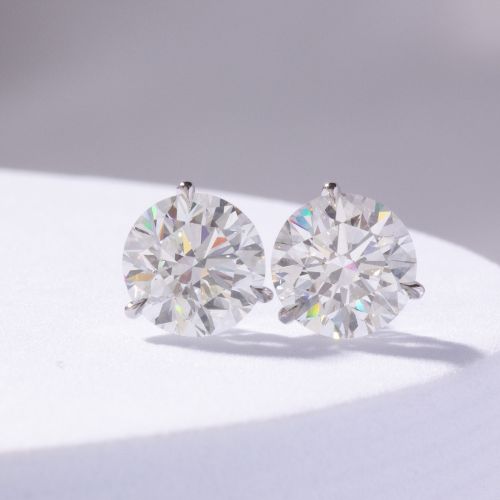 4.0ctw Martini 3 Prong Lab Grown Round Diamond Stud Earrings