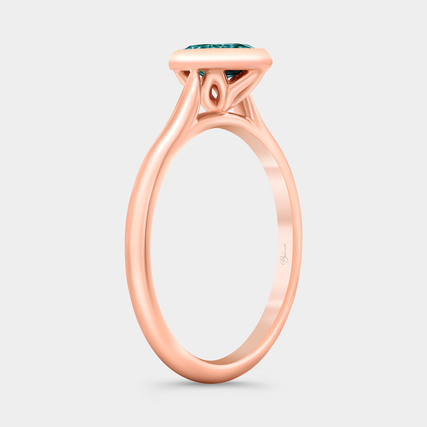 Pear Alexandrite Bezel Set Tulip Basket Tapered Cathedral Solitaire Rose Gold Engagement Ring