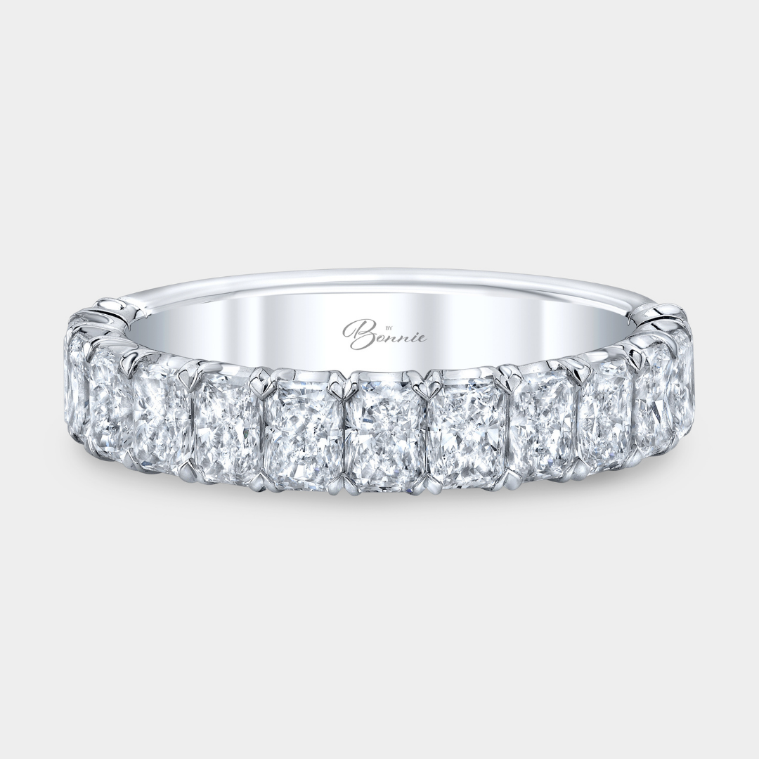 2 carat radiant diamond Chloe 3.80mm platinum wedding band