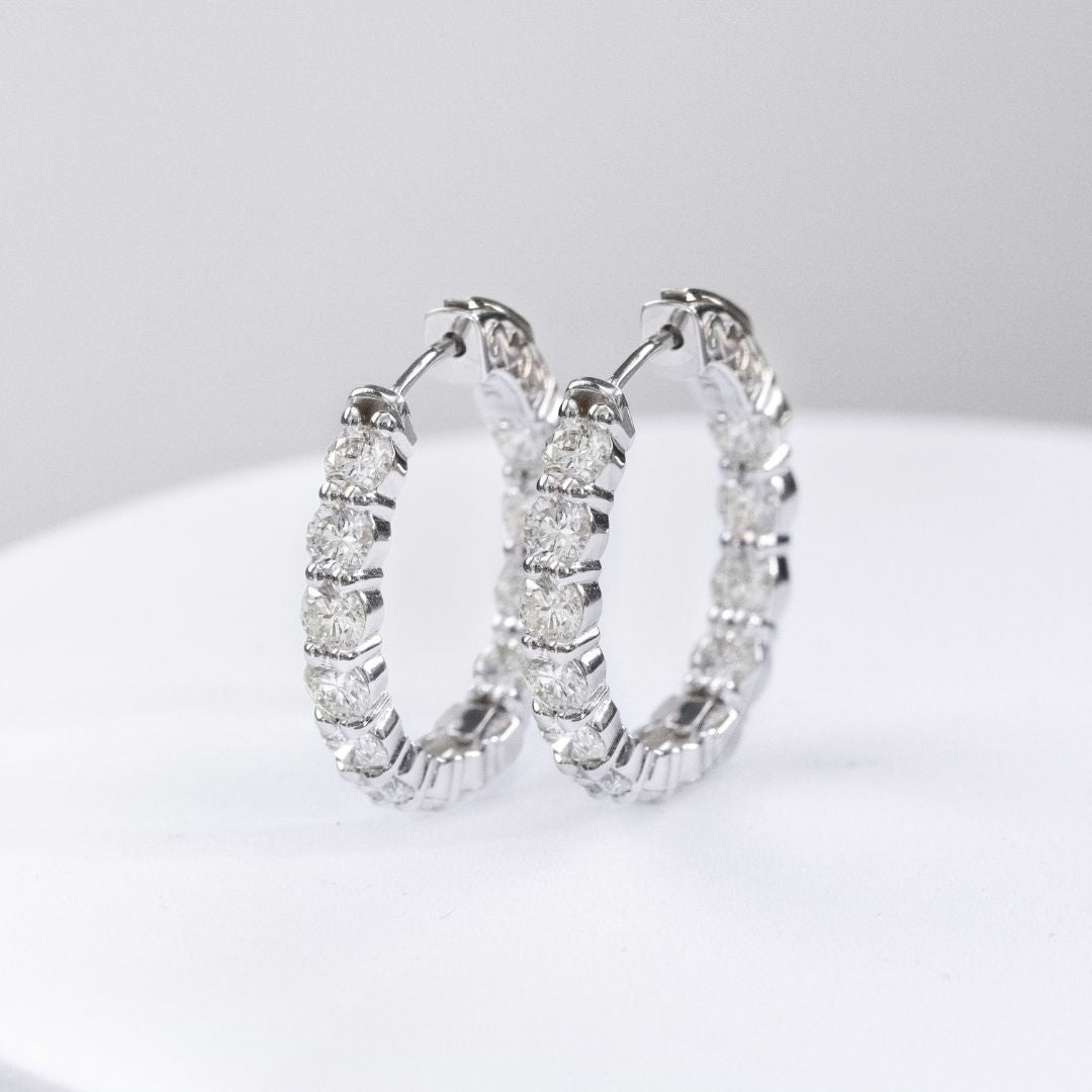 3.65ct 1 Inch Natural Diamond 14k White Gold Hoop Earrings