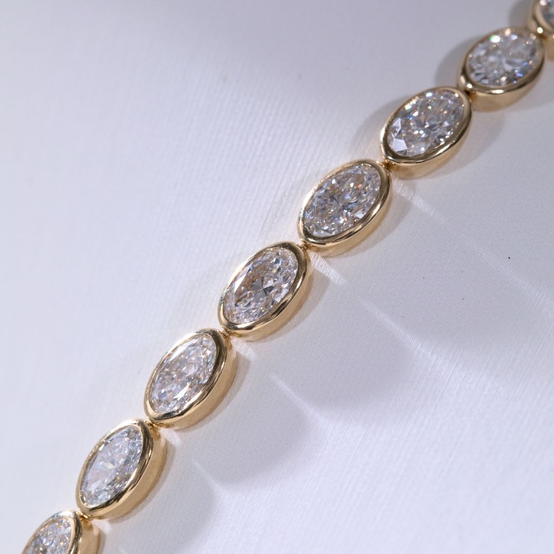36ct Lab Oval Diamond Bezel Set East West Yellow Gold Tennis Necklace