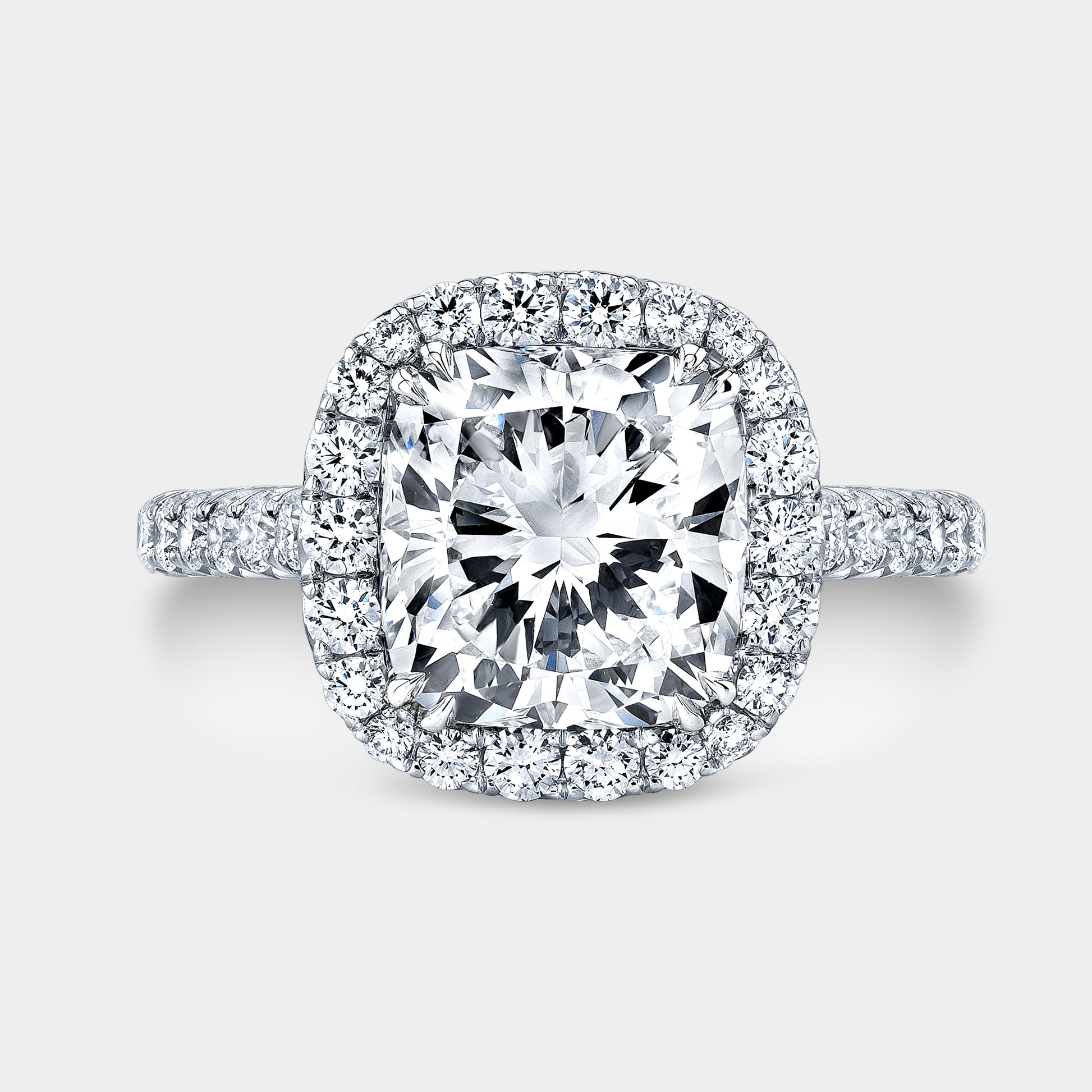 Cushion Diamond Halo Cathedral with French Pave White Gold