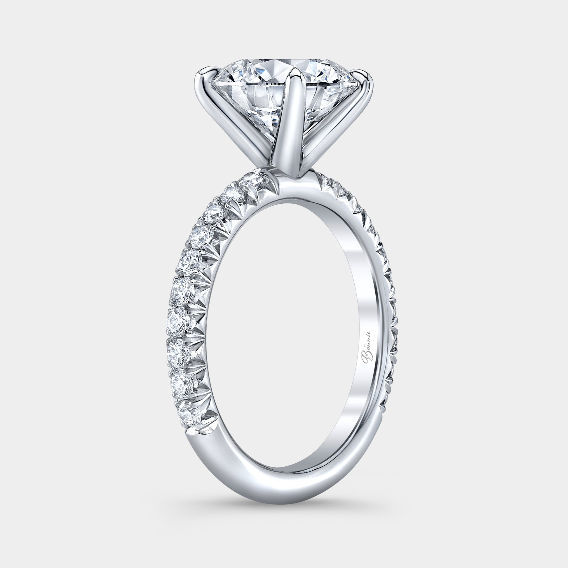 Round Diamond with French Pave Prong Platinum Engagement Ring