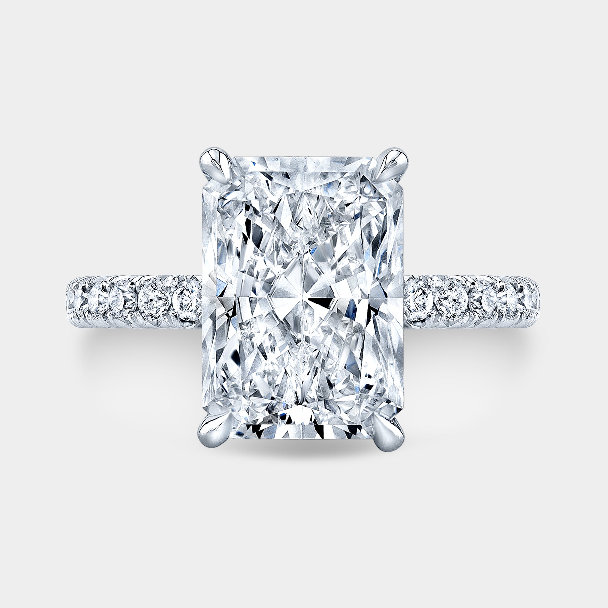 Radiant Diamond Hidden Halo French Pave Platinum Engagement Ring