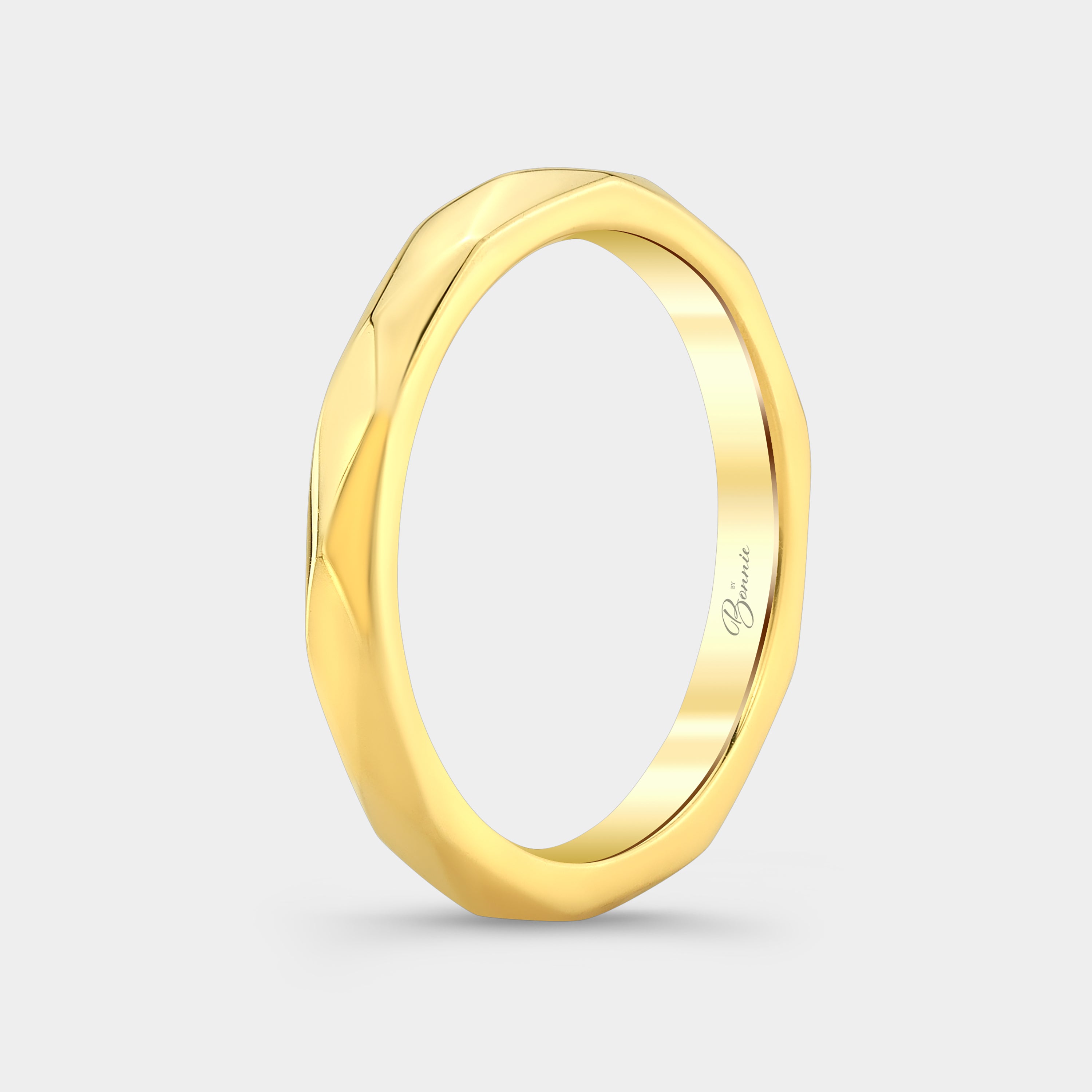 Faceted Geometric Yellow Gold Wedding Band – By Bonnie Jewelry