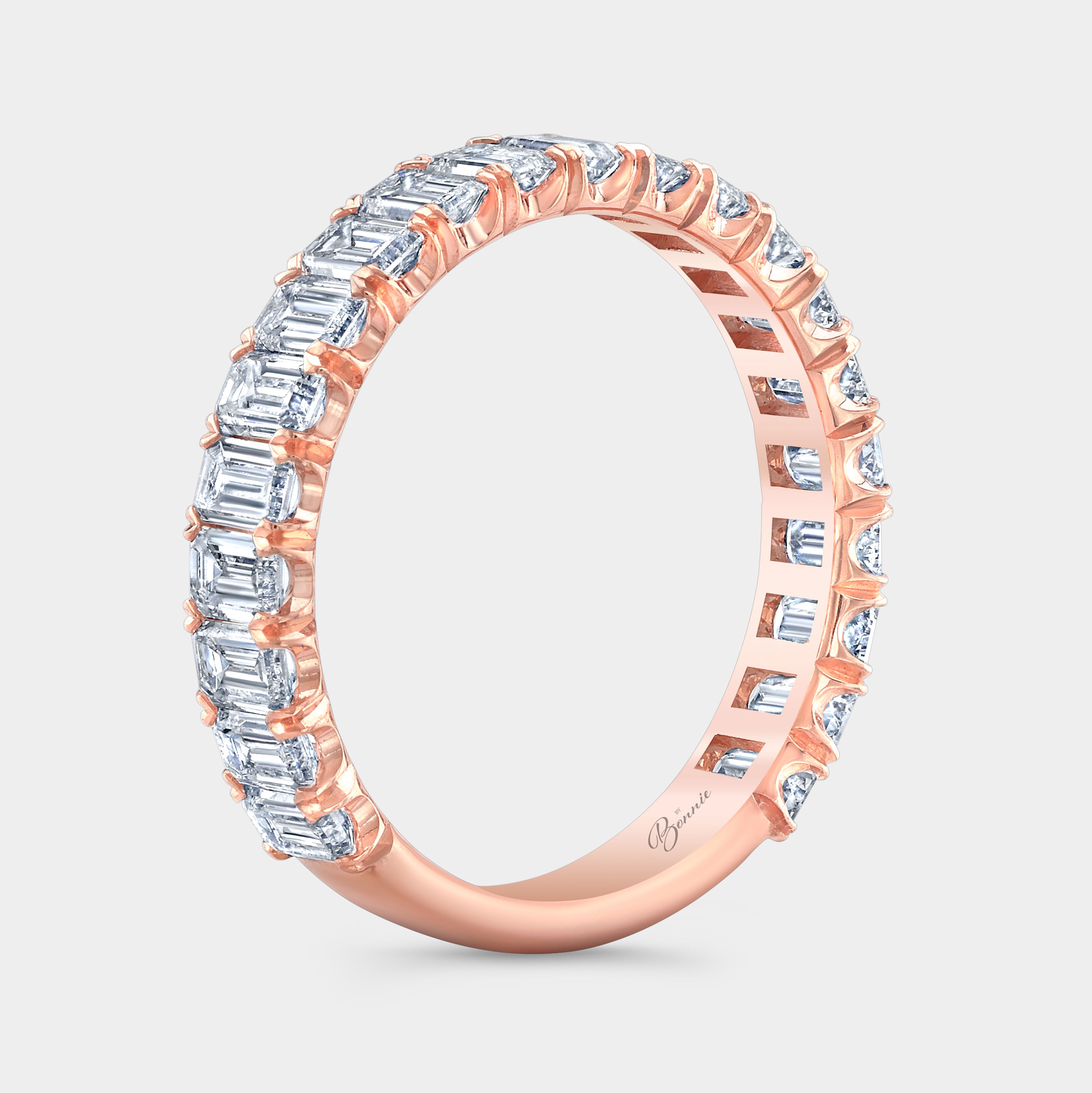 2ct Lab Grown Emerald Cut Diamond Chloe Rose Gold 3.50mm Wedding
