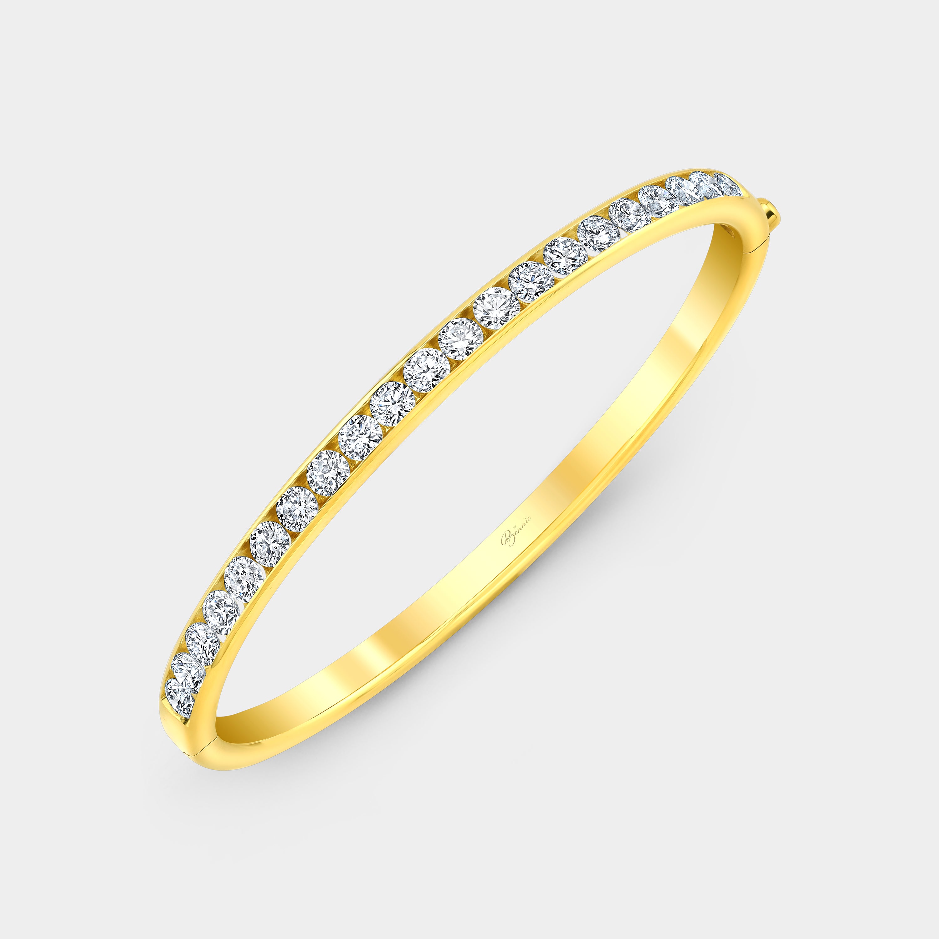 3ct Petite Round Lab Grown Diamond Channel Set Bangle Yellow Gold